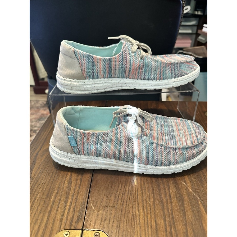 Hey Dude Womens 12192505 Wendy Sox Multicolor Sunset Pink Slip On SZ 12 Loafers